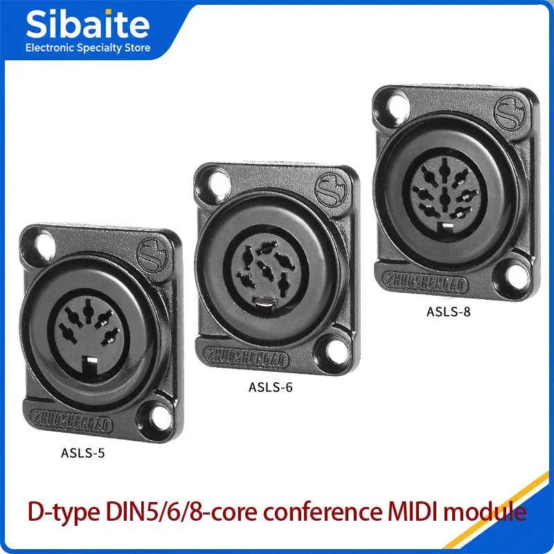 D Type Panel Mount DIN Socket 5 Pin MIDI 6 Pin 8 Pin Audio Connector ASLS-5 ASLS-6 ASLS-8