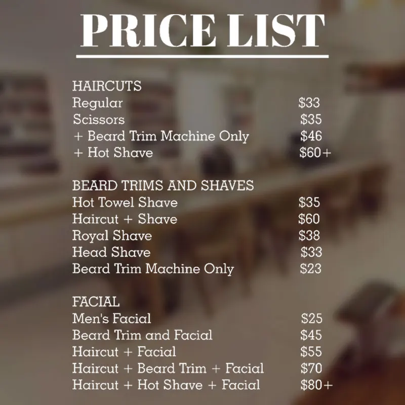Personalized Shop Price List Vinyl Art Decals for You Business Shop, Beauty Salon, Barber Shop Window Wall Sticker Custom Z602