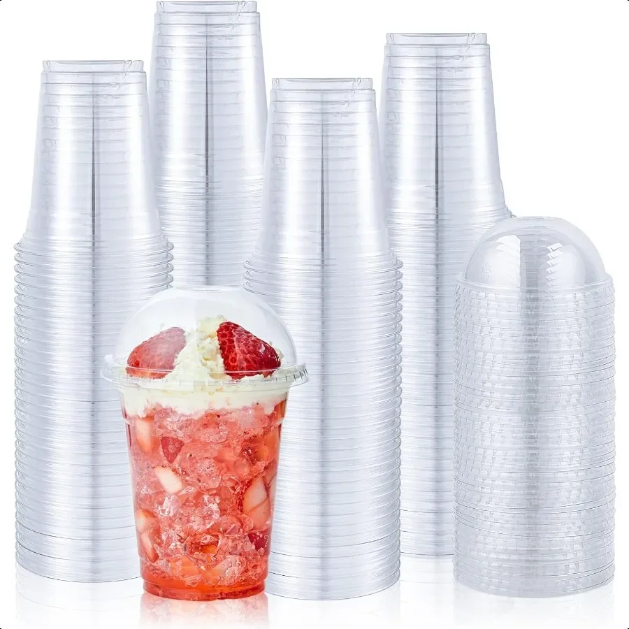 

[100 Sets 12 oz Clear Plastic Cups With Dome Lids Plastic Drinking Cups 12 oz Parfait Cups for Ice Coffee Smoothie Bubble Boba