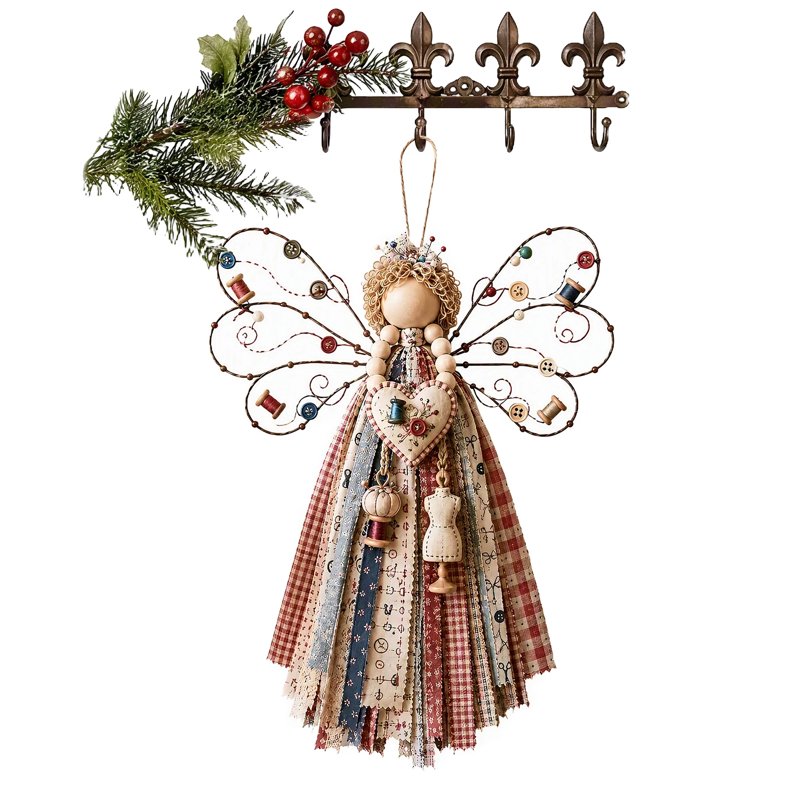 DIY Angel Wings Wall Hanging Kit Fabric Patchwork Craft Set Buttons Lace Beginner Friendly Holiday Decoration