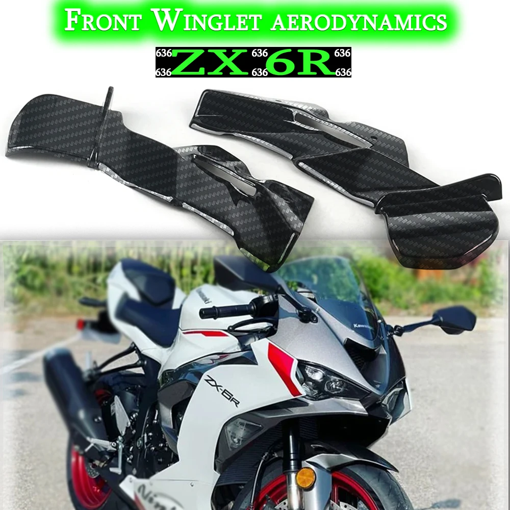 

New Motorcycle Accessories For Kawasaki ZX-6R zx6r 636 ABS Carbon Fiber Front Spoiler Wing Front Winglet Lip Fairing Small Wing