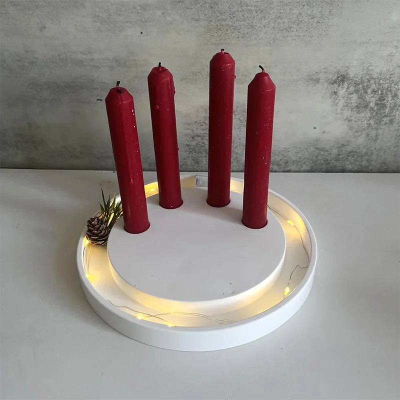 Round Candlestick Silicone Mold 4-Hole Round Candle Holder Mold Atmosphere Light Tray Concrete Candle Holder Molds Home Decor