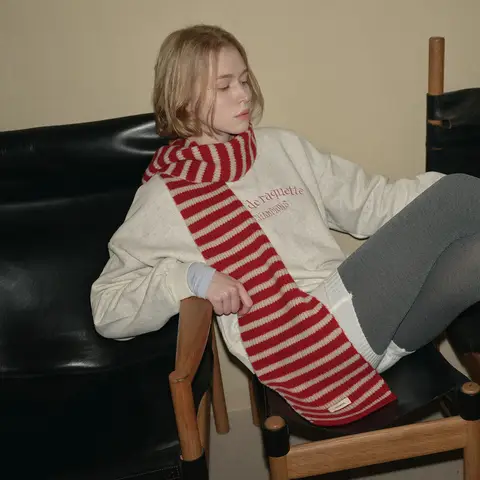 Damenschal aus 100 % australischer Merinowolle, weich gestreift, Winterwickel, warme, luxuriöse Krawatte