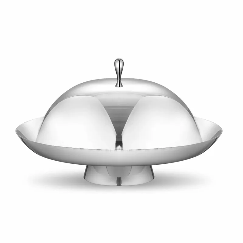 Stainless steel meal tray with lid, fruit bread, snack cake plate, dustproof fruit plate, vegetable plate ornament