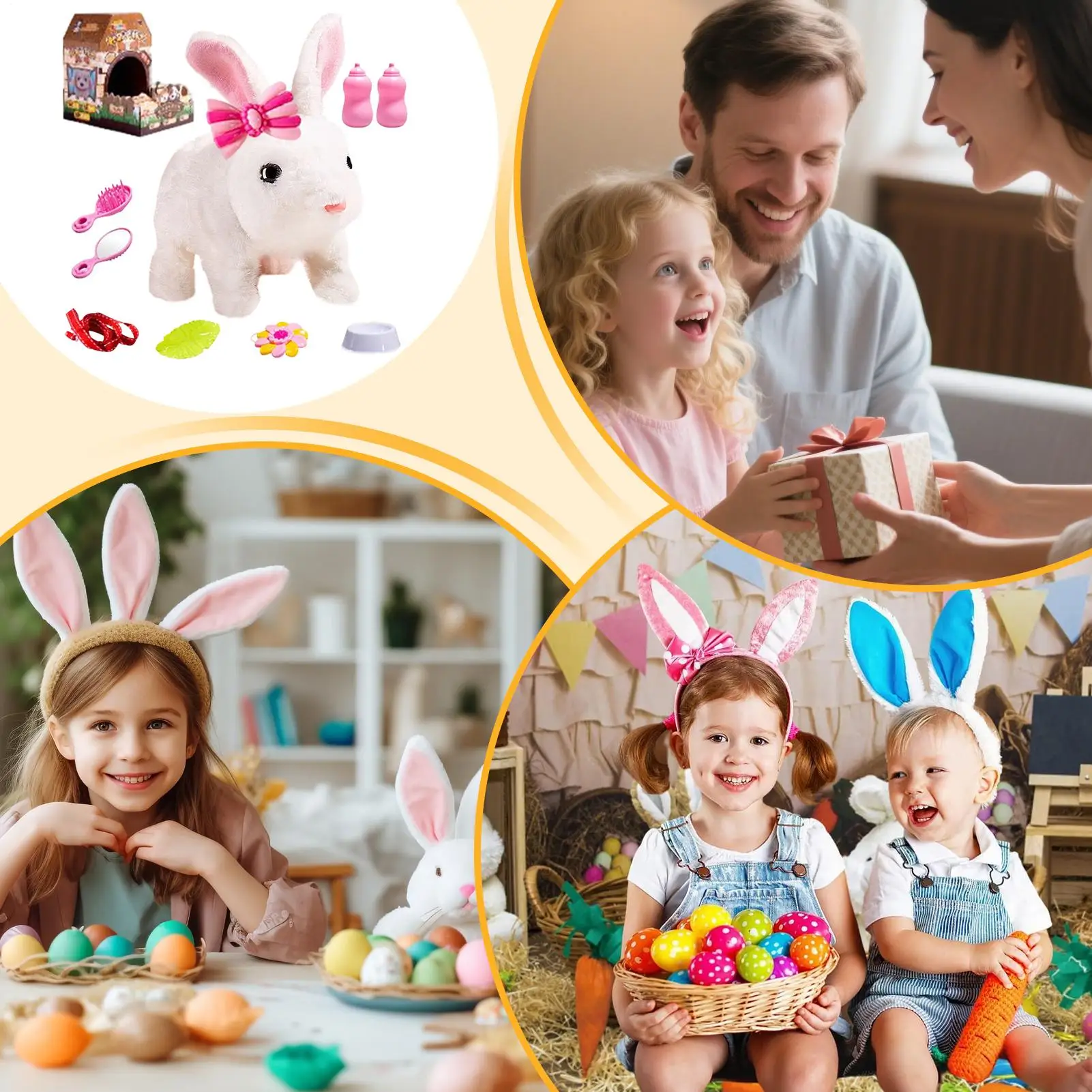 حيوان رفيق للأطفال، حيوان أرنب كهربائي مع أصوات، لعبة أرنب قطيفة للأطفال الأولاد والبنات، رأس السنة الجديدة وعيد الفصح