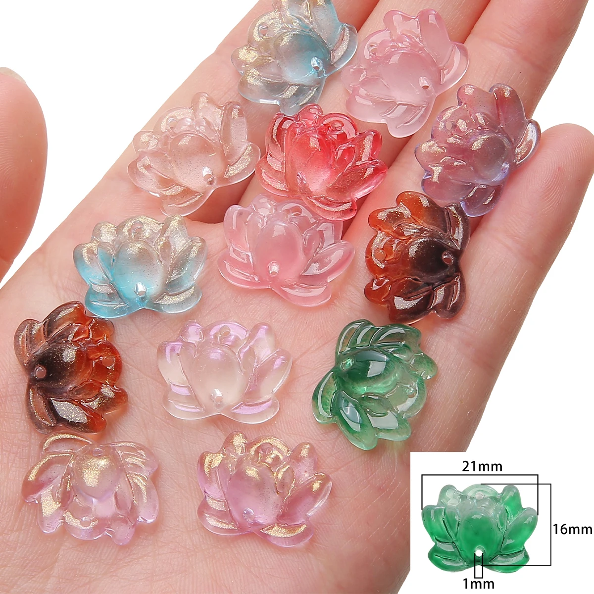 30pcs 21x16mm Double Hole Lotus Flower Beads For Jewelry Making Gradient Color Glass Beads DIY Bracelet Tassel Charms Accessorie view 4