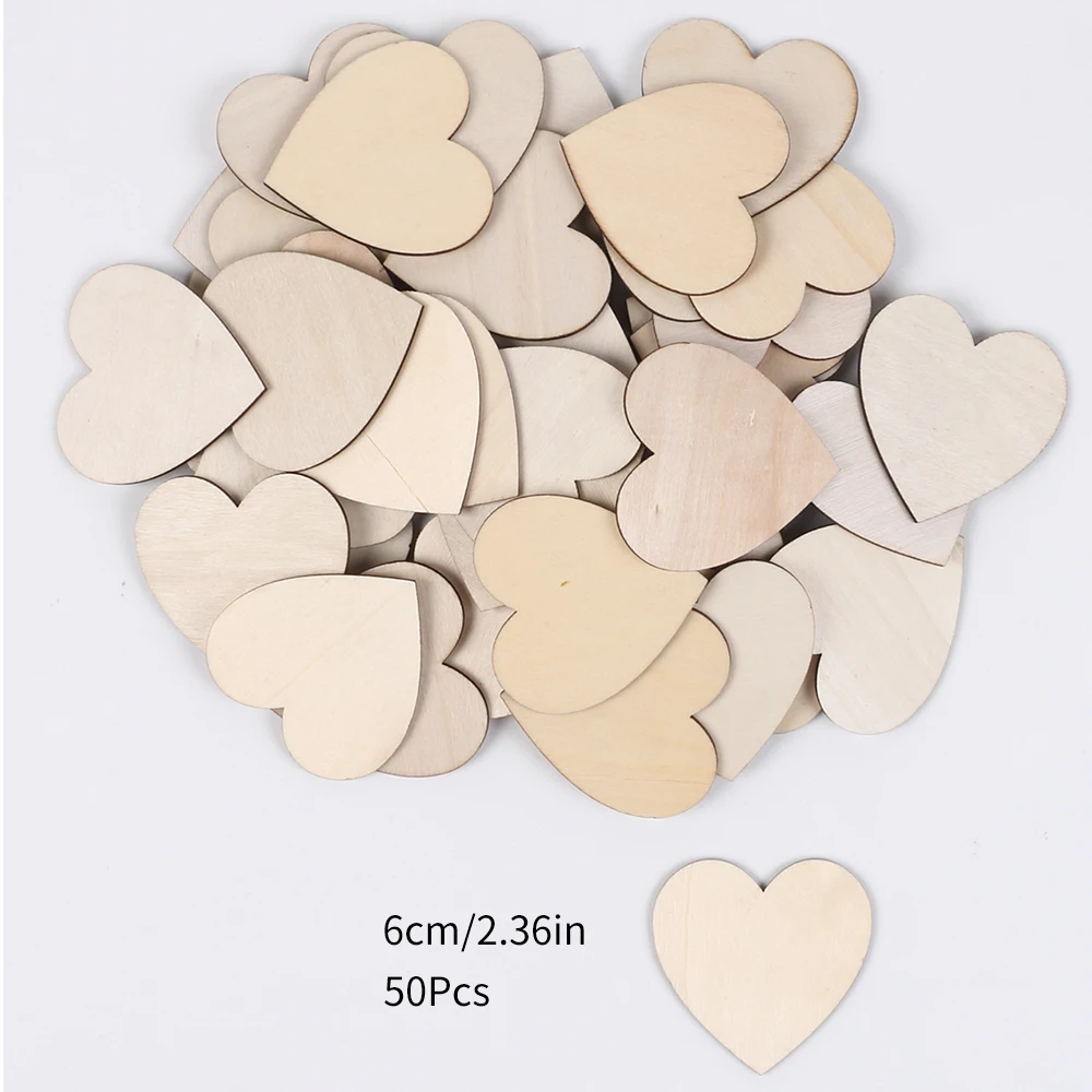 50/100/200 Stuks Onvoltooide Houten Harten Voor Ambachten 1-6 Cm Hart Lege Houten Ornamenten verjaardag Bruiloft Kerst Decor