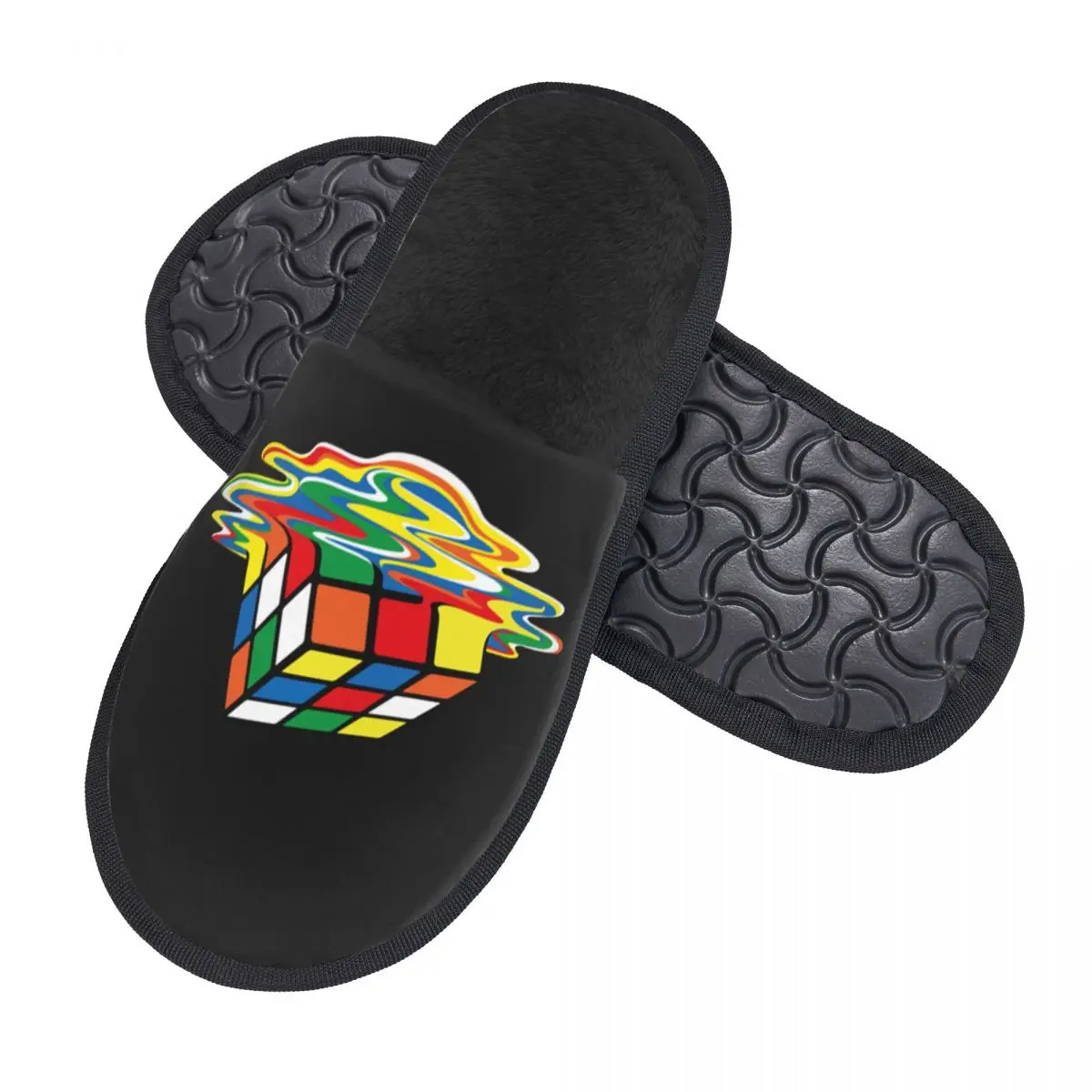 Custom Melted Rubix Cube Rubiks House Slippers Cozy Warm Geometric Math Magic Memory Foam Fluffy Slipper Indoor Outdoor Shoes