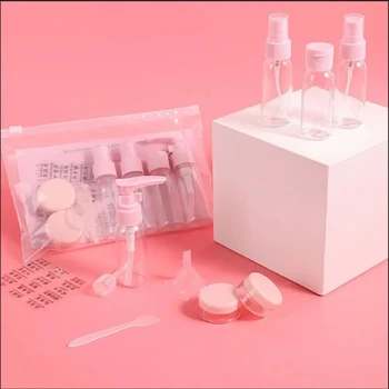 السفر مجموعة زجاجات منفصلة الصحافة نوع رذاذ زجاجة شفافة سبعة قطع مجموعة المحمولة زجاجة عينة صغيرة مستحضرات التجميل مجموعة السفر