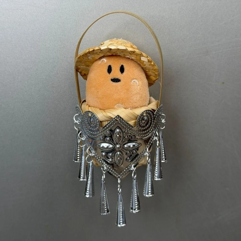 Bamboo Basket Design 3D Plush Potato Fridge Magnet Handmade with Bell Potato Doll Refrigerator Magnets Soft