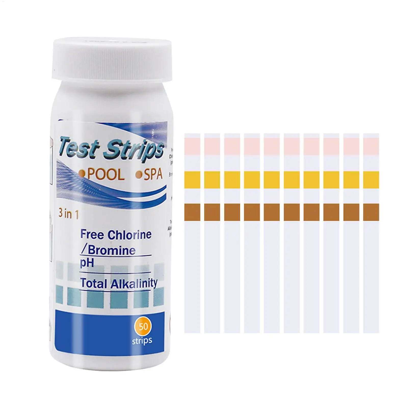 3-in-1-Wasserteststreifen-Set, präziser Tester für Schwimmbäder und Spas, einfach zu verwendende pH-Chlor-Alkalinitätsteststreifen für Whirlpools und Heimpools