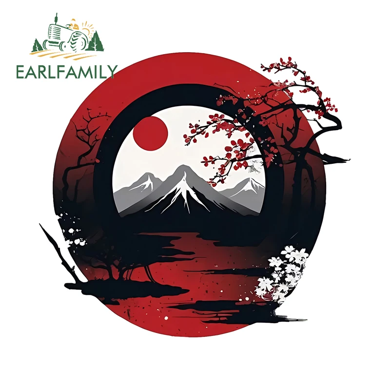 EARLFAMILY Zen Meaning Ink-wash Japanese Landscape Car Sticker Creative Tumbler Computer Cooler Decal Cool Windshield ATV Decals