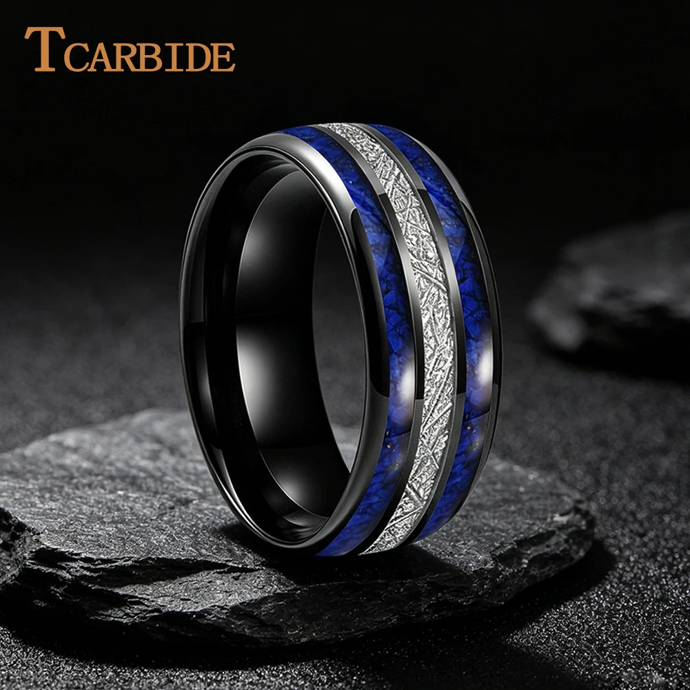Dropshipping 6/8mm Lapis lazuli Meteorite Inlay Tungsten Wedding Band For Men Women Fashion Jewelry Domed Polished Comfort Fit