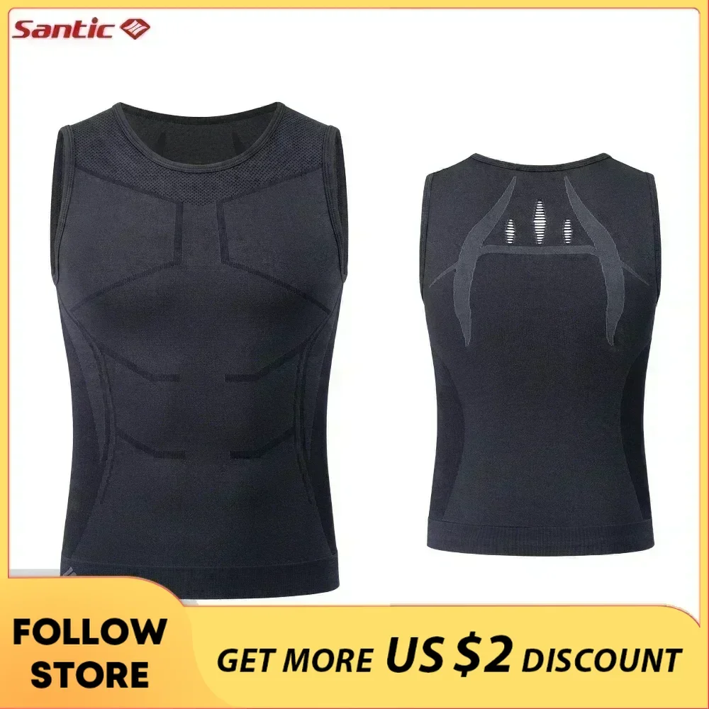 Santic Men\'s Sleeveless Cycling Undershirt Gym Sports Base Layer Vests Outdoor Summer Breathable Quick Dry MTB Bike Clothing Top