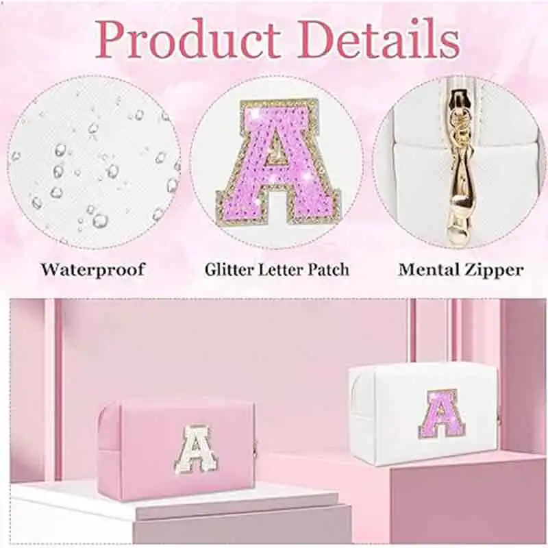 Lw022 Kleine Gepersonaliseerde Pailletten Letters Pu Lederen Cosmetische Tas