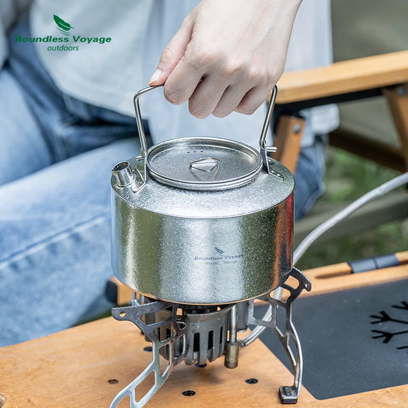 غلاية من التيتانيوم النقي سعة 1 لتر مع مقبض قابل للطي، خفيفة الوزن للغاية للتخييم المنزلي في الهواء الطلق وإبريق شاي من التيتانيوم، A1574