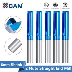 XCAN Straight End Mill 6mm Shank Carbide Milling Cutter For Wood, PVC, Plastic CNC Engraving Router Bit Milling Tool