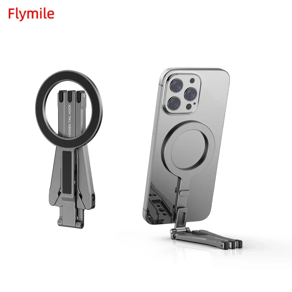 Flymile Aluminum Magnetic Selfie Stick Tripod for Magsafe iPhone 16 15 14 13 Samsung Phone Selfie Live Streaming Bracket