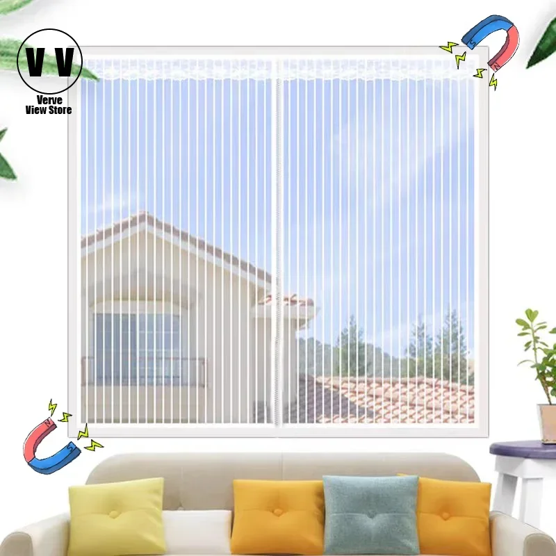 

Household magnetic door curtain, automatic closing white mosquito net, self-adhesive perforated diamond mesh silent lace curtain