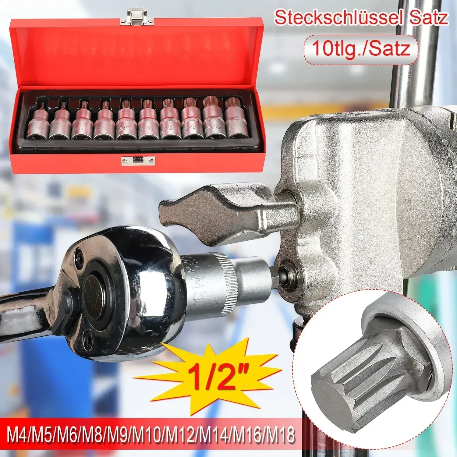 Chrome Vanadium Steel Multi-Tooth Socket Set Assorted Sizes 1/2\