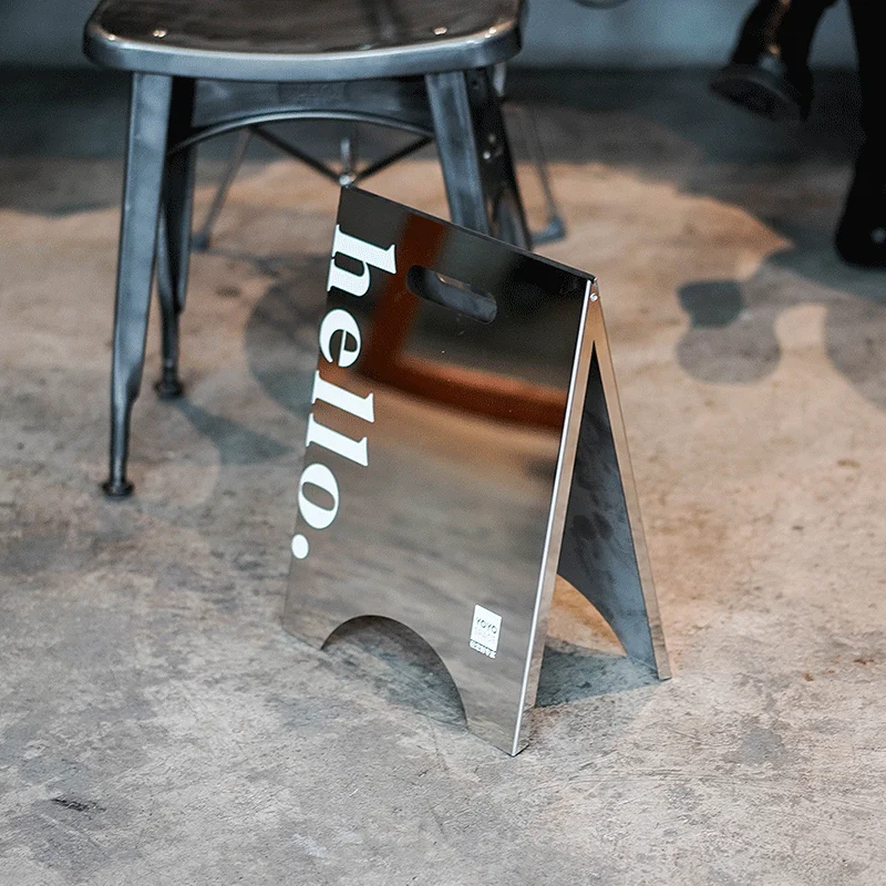 Stainless steel mirror floor-to-ceiling vertical door sign Creative Internet celebrity shop Coffee shop Welcome advertisement Di