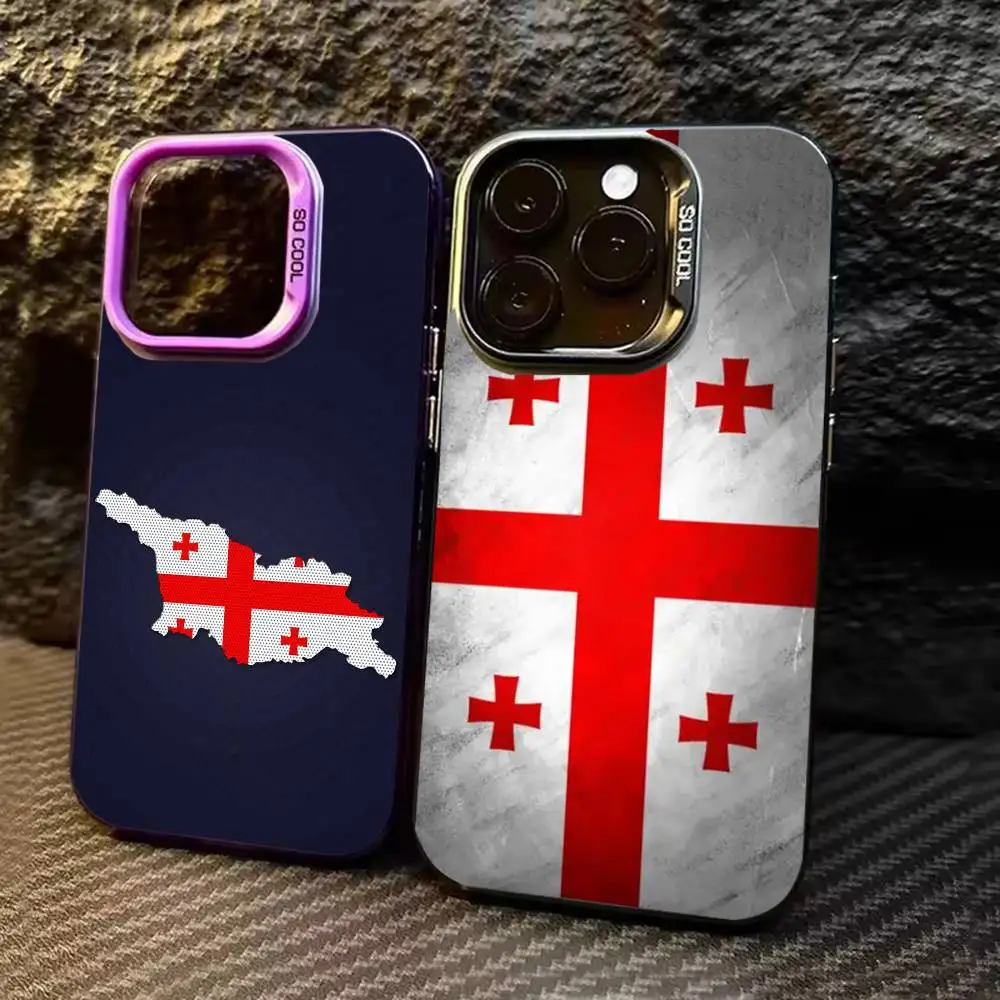 

Georgia Flag Phone Case For iPhone 17,16,15,14,13,12,11,Pro Max,Plus black Candy Silver Cover