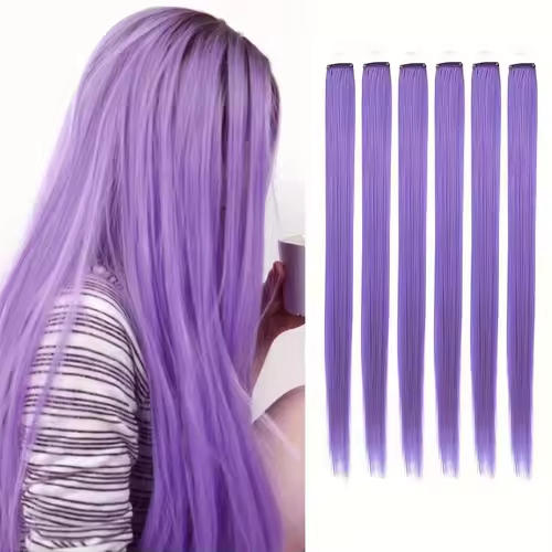 Clip in Hair Extensions Colored Party Highlights 22 inches 6pcs/pack Multi-colors Straight Hair Synthetic Hairpieces Royal Blue - Image 38