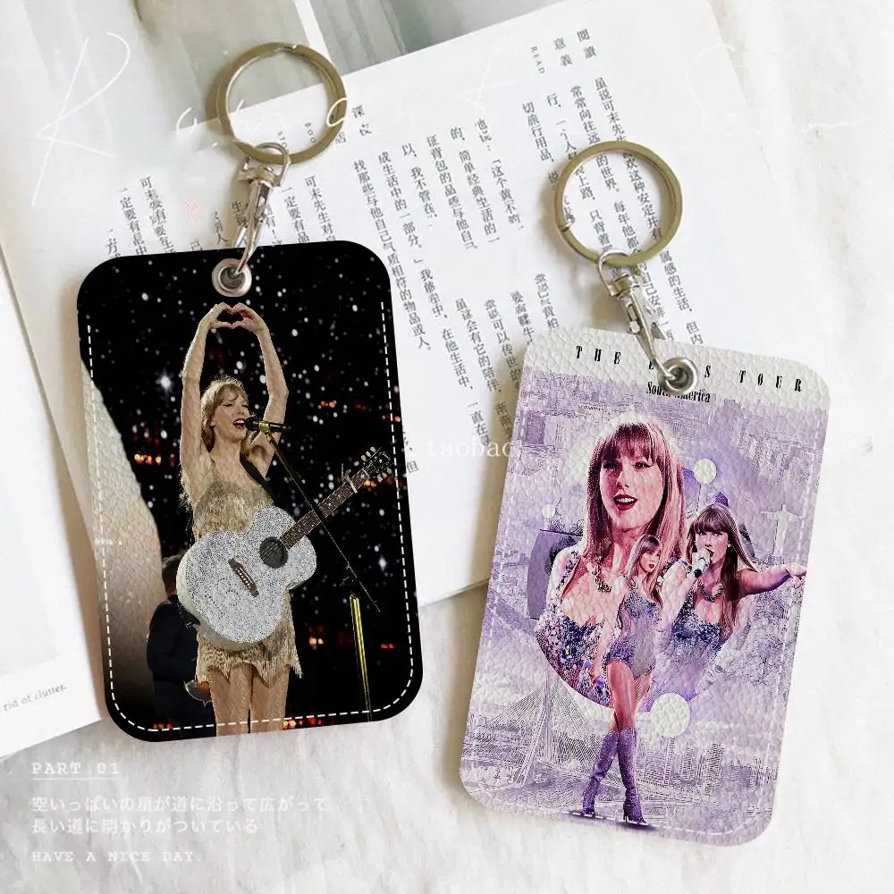 Hot Singer T-Taylor S-Swift 1Pc Access Card Case Leather Card Holder Keychain Key Ring Door Access Tags ID Card Case Keychain view 2