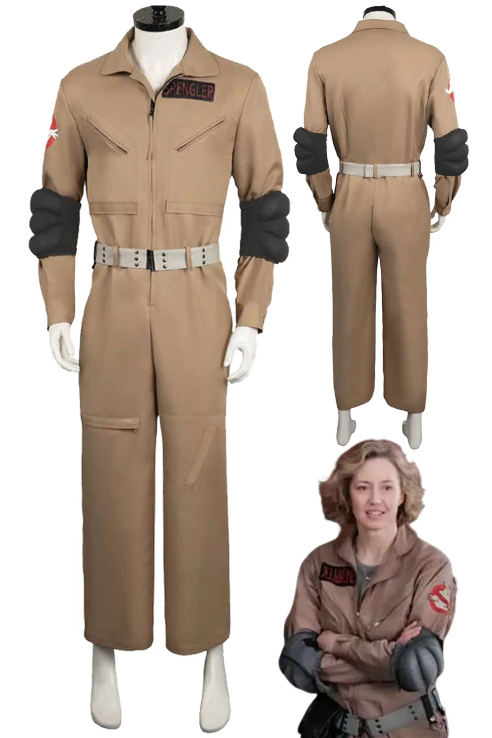 Trevor Cosplay Fantasia Khaki Jumpsuit Costume Movie Ghost Cosplay Busters Disguise Hand Guard Adult Unisex Halloween Party Suit