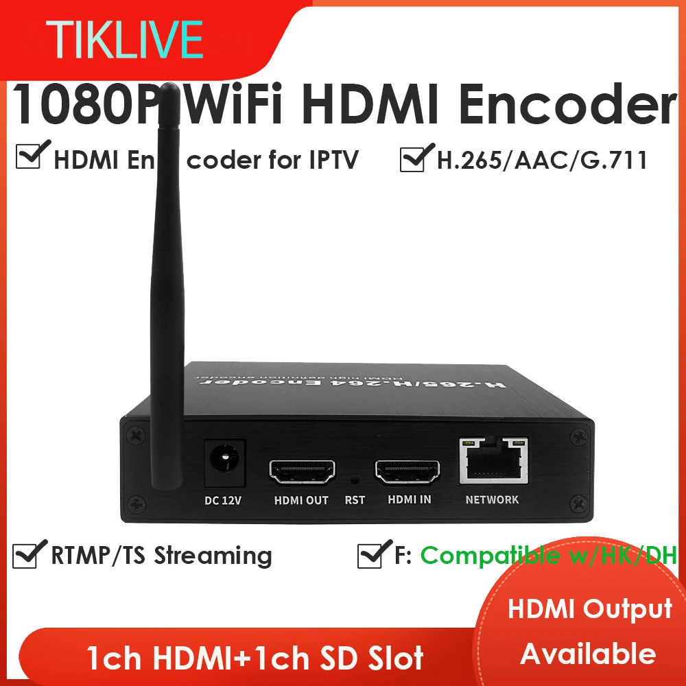 

H.265 1080P WiFi HDMI Video Encoder w/HDMI Loopout with SD Card Slot Max.128G DDNS HTTP RTMP RTSP TS UDP Compatible with OVF/HK