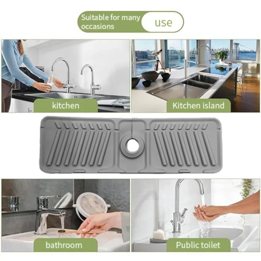 1pc Foldable silicone faucet drain pad for kitchen/bathroom, splash proof pad, soap storage, slope design, countertop protector