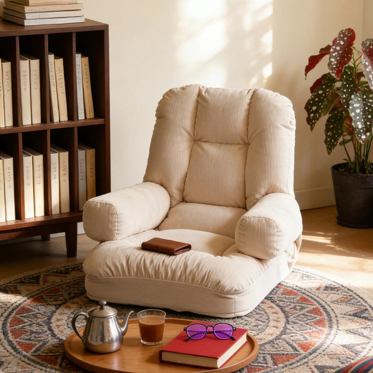 Gentle Style Lazy Sofa Single Seat with Handle Design Living Room Lounge Chair Tatami Cushion