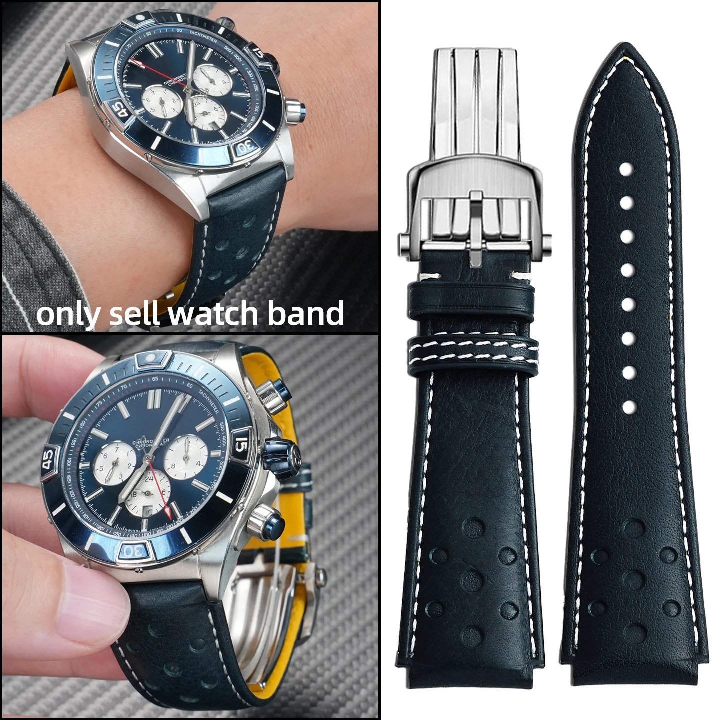 22mm Ltalian Genuine leather watch strap For Breitling Super Mechanical Timing B01 Super Ocean Avenger men Cowhide watch band