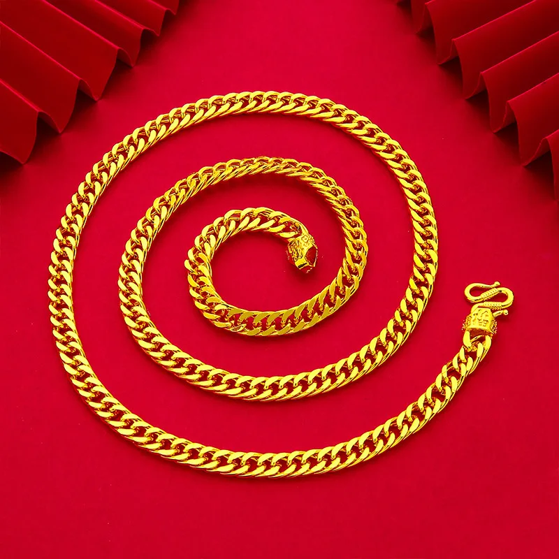 

Ожерелье унисекс из смелого золота 24 карата AU99, полированная боковая бордюрная цепочка 10 мм 60 см, витая мужская цепочка Boss