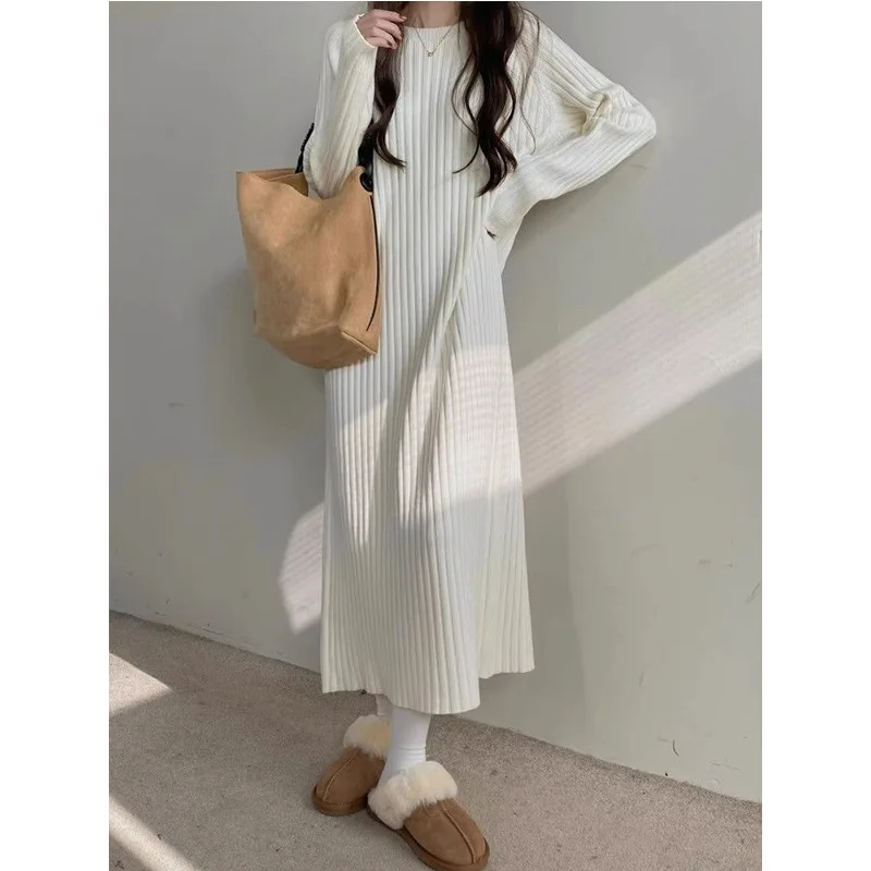 2025 Spring and Autumn Lazy Style Long Sleeve Dress Women's Autumn/Winter Match Coat Loose Straight Tube Skirt Temperament Solid