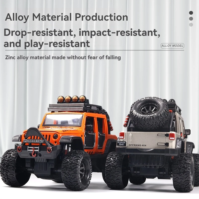 Macchinina giocattolo fuoristrada 1:24, stampo per auto in lega, ornamento per stampo per veicolo, veicolo fuoristrada tirato indietro, con suono e luce