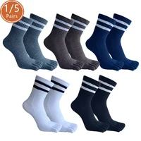 1/5 pares de calcetines de cinco dedos para hombre, calcetines cortos de algodón a rayas, sólidos, informales, absorbentes del sudor, antibacterianos, cálidos y suaves, con punta elástica