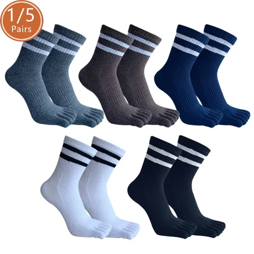 1/5 pares de calcetines de cinco dedos para hombre, calcetines cortos de algodón a rayas, sólidos, informales, absorbentes del sudor, antibacterianos, cálidos y suaves, con punta elástica