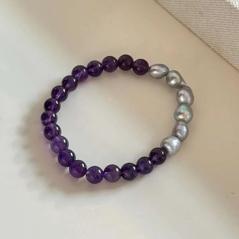 Natural Freshwater Pearl Bracelet for Women with Amethyst Beads Delicate Exquisite Beaded Bracelet Gifts