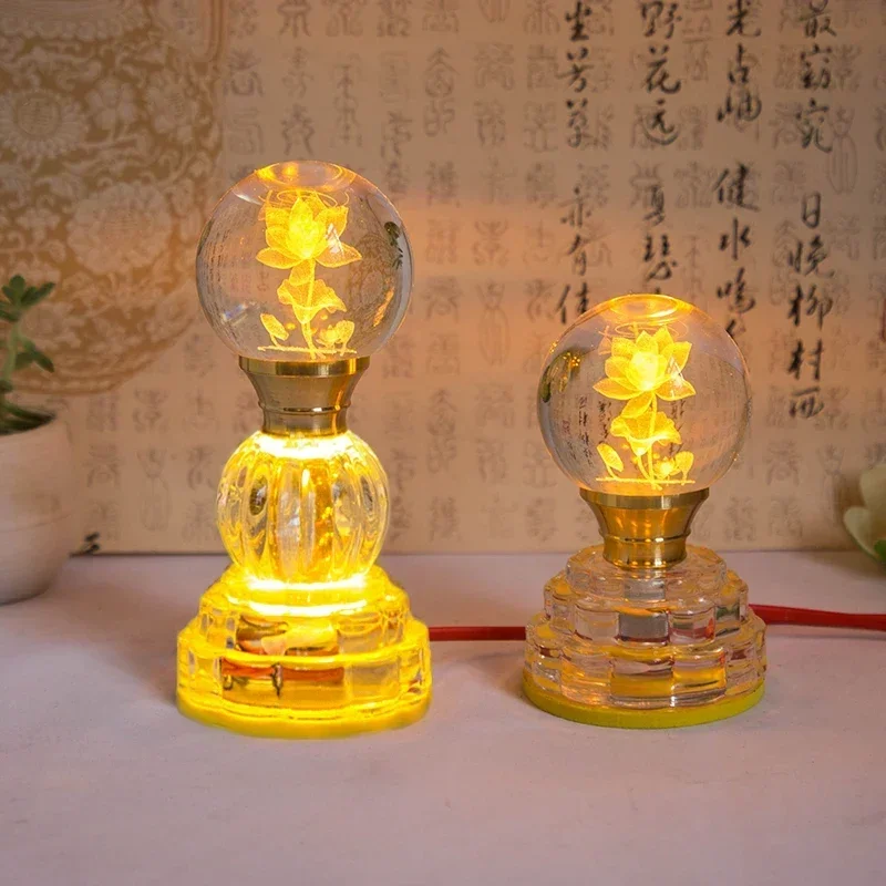 Crystal Lotus Lamp, Buddha Supply Lamp, Household Decoration LED Lotus Lamp, Temple, Buddha Worship, Fortune Light, Safety Plug