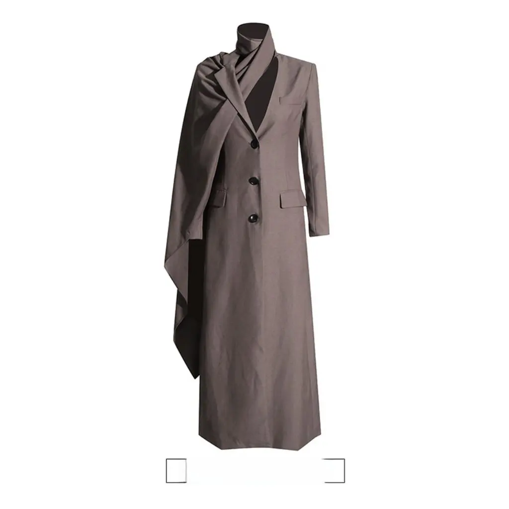 

Trendy Long Slim Shawl Coat Windbreaker Irregular Hole Design Autumn New Fashion Women's Outerwear