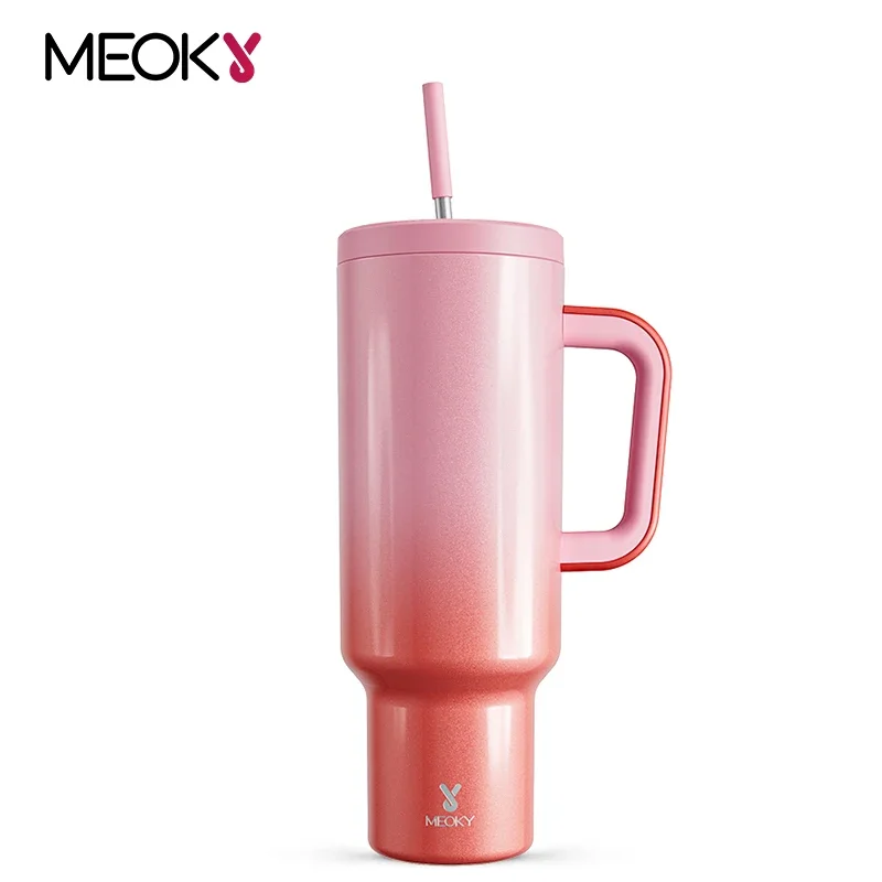 

50oz Cup Meoky Stainless Steel Vacuum Red-Pink Large Capacity Water Bottle Tumbler Thermal with Lid Straw Coffee Car Mugs