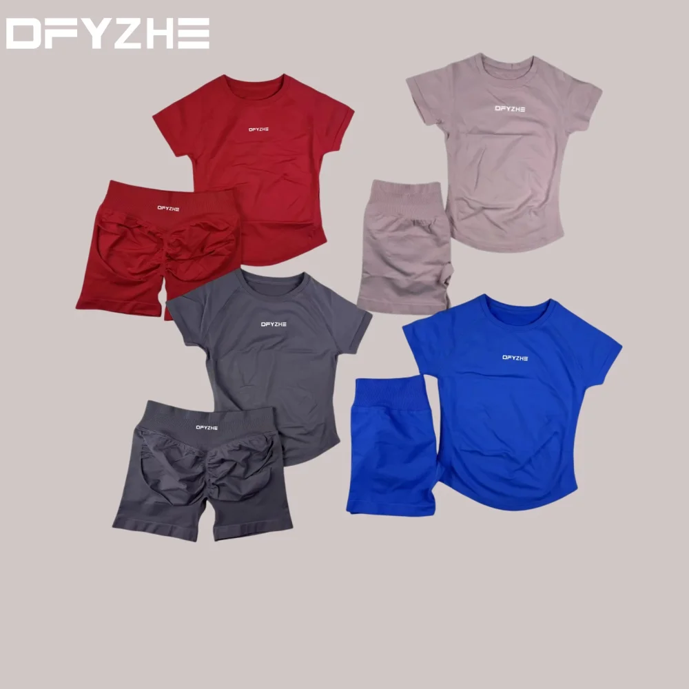 DFYZHE Impact Sports Suit Round Neck Short Sleeve Seamless Yoga Top Fitness Sui… - Image 4