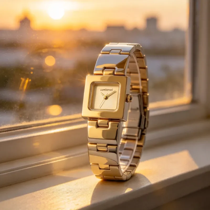 Elegant gold square women's watch, multifunctional quartz watch, suitable for daily dressing, gatherings, Valentine's Day, Easte
