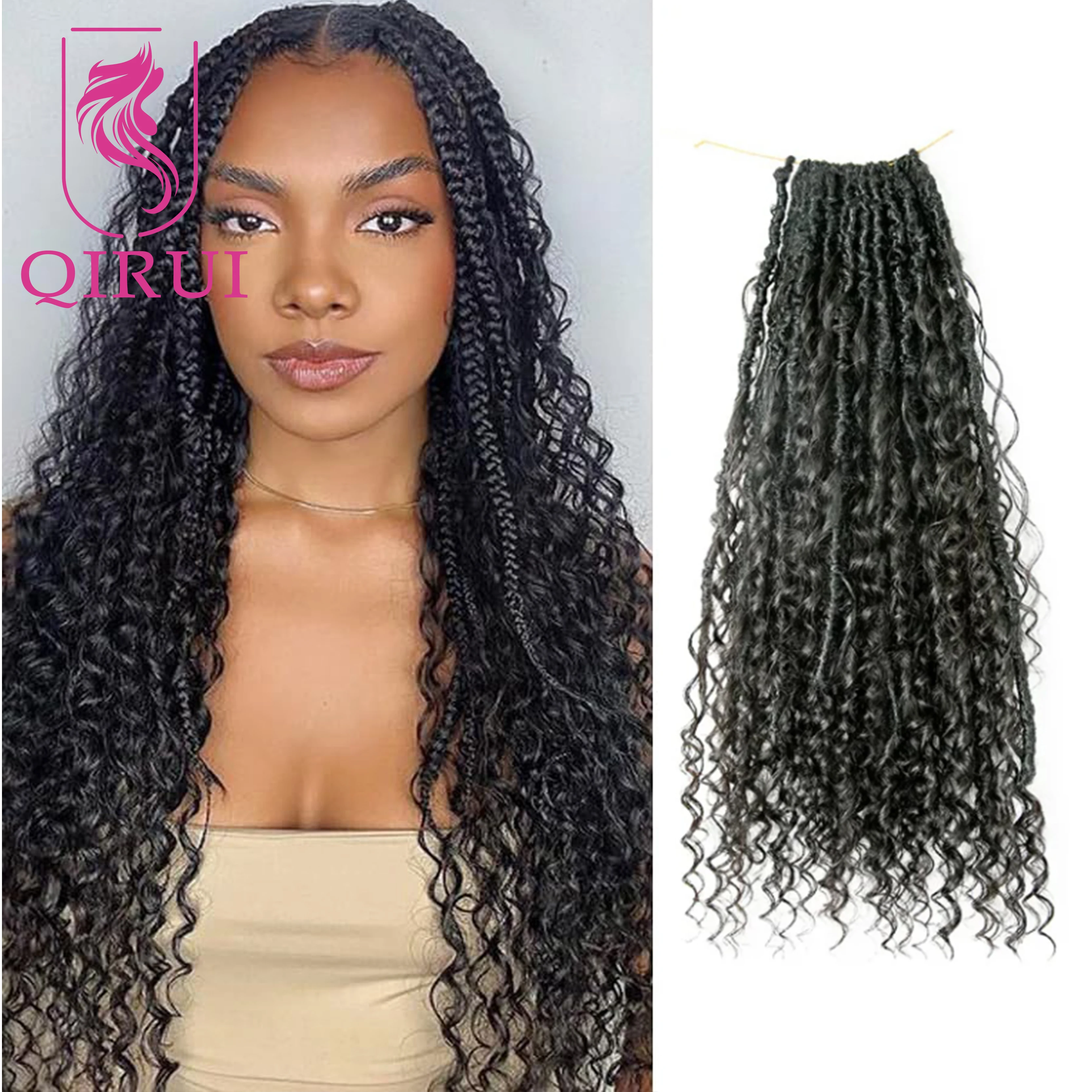 Pre-looped Crochet Boho Locs with Human Hair Curls Goddess Braids Curly Double Drawn Full End Hair Extensions 26Inch