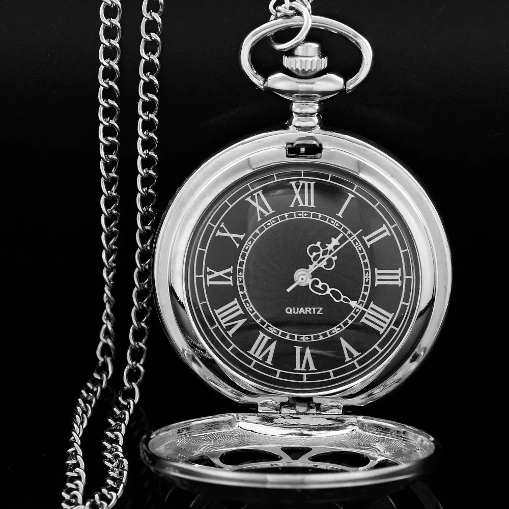 Silver Hollow Time Gemstone Quartz Pocket Watch Women Men Clock Steampunk Vintage Necklace Chain Quartz Fob Clock Reloj