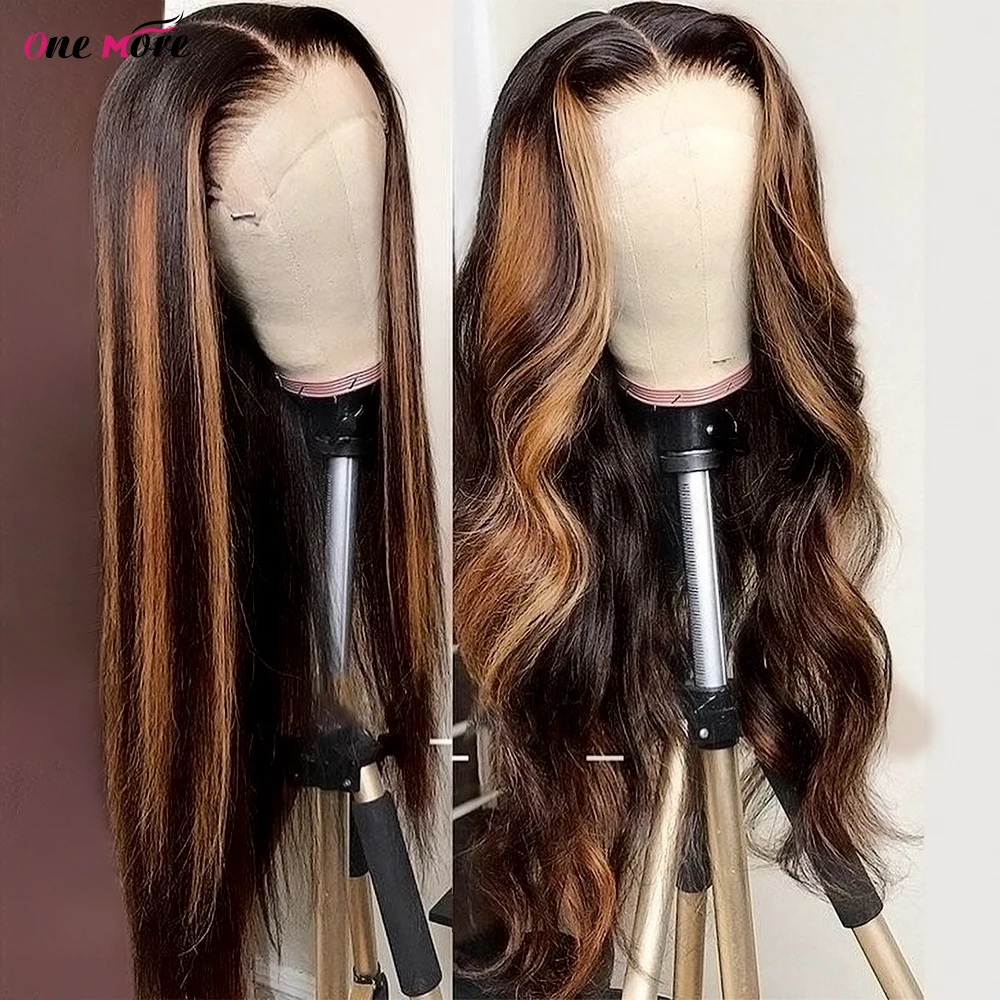 FB 30 Brown Highlight Bundles With Closure Ombred Straight Bundles With Closure 1b 4/30 Colored Human Hair Bundles With Closure