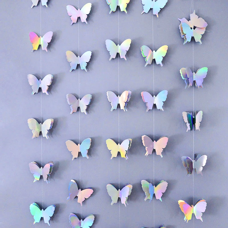 2M 3D Laser Schmetterling Banner Papier Girlande Hängende Flagge Für Hochzeit Geburtstag Party Hintergrund Dekoration Kinder Gefälligkeiten Zimmer decor