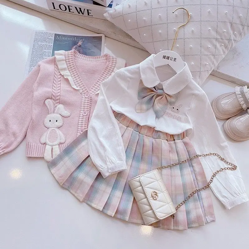 3 Stuks Cinnamoroll Kids Jk Uniform Rok Pak Kawaii Sanrioeed Preppy Vest Trui Lente Herfst Y 2K Tartan Rok Meisje Kleding