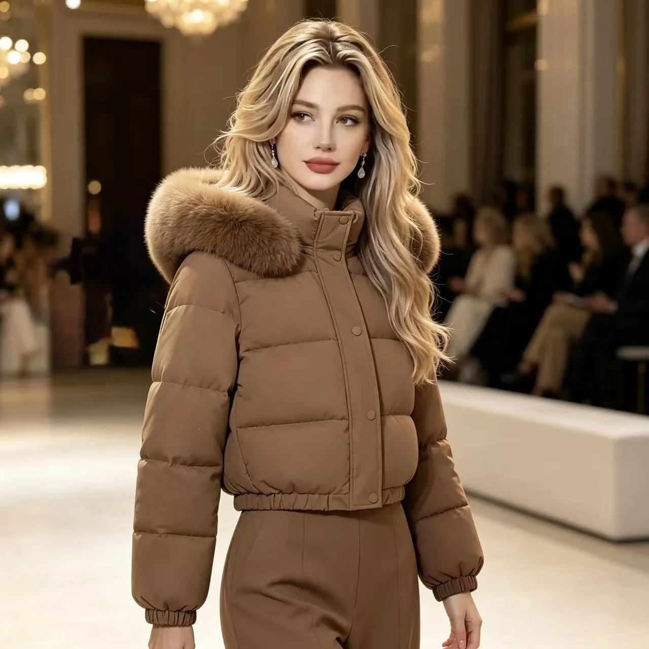 Winter Short Parkas Women's Cotton-padded Clothes Fleece Lining Thicken Warm Outerwear Fur Collar Removable Hooded Quilted Coat